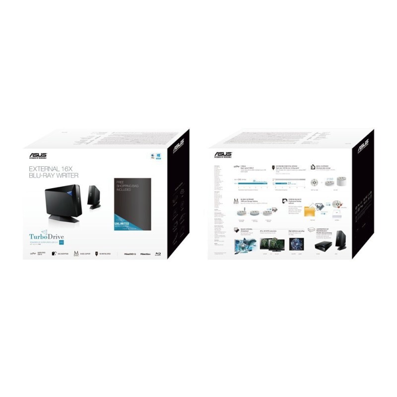 Asus TurboDrive BW-16D1H-U PRO Εξωτερικός Οδηγός Εγγραφής/Ανάγνωσης Blu-Ray/DVD/CD για Desktop / Laptop Μαύρο
