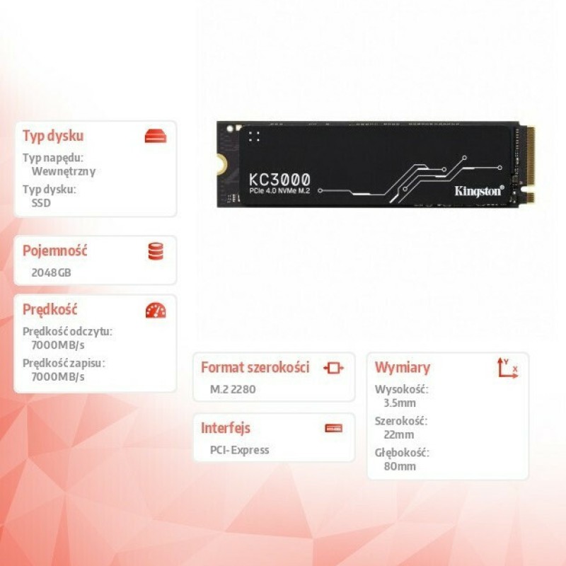 Kingston KC3000 SSD 2TB M.2 NVMe PCI Express 4.0 SKC3000D/2048G