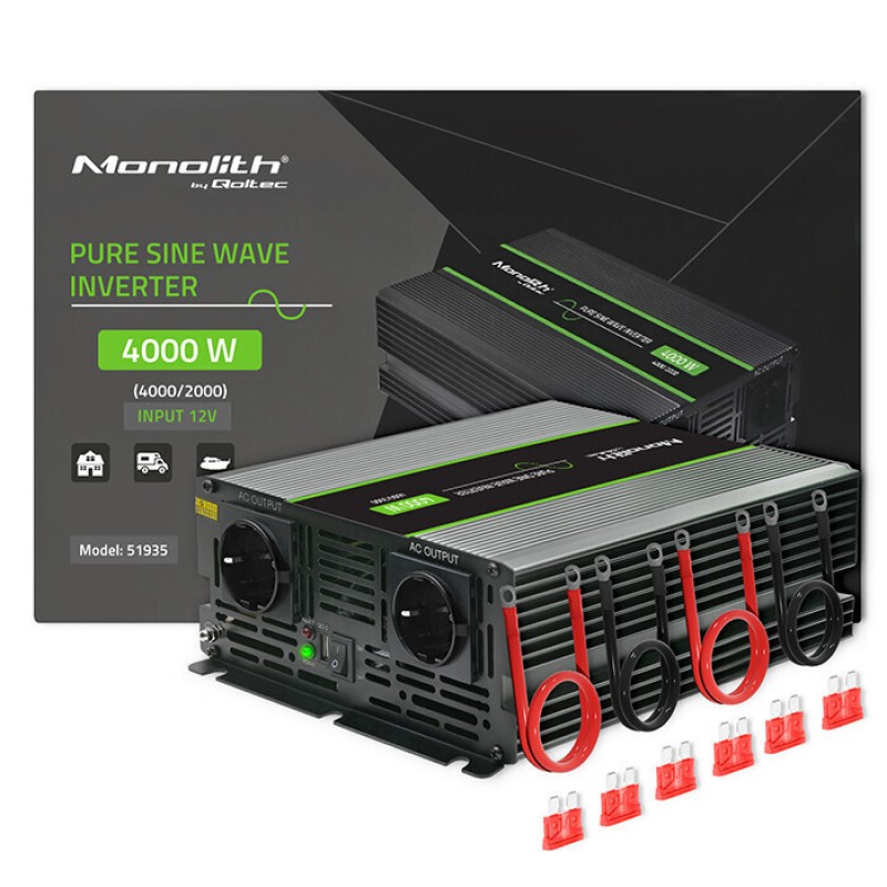 Qoltec Inverter Καθαρού Ημιτόνου 4000W 12V Μονοφασικό 51935
