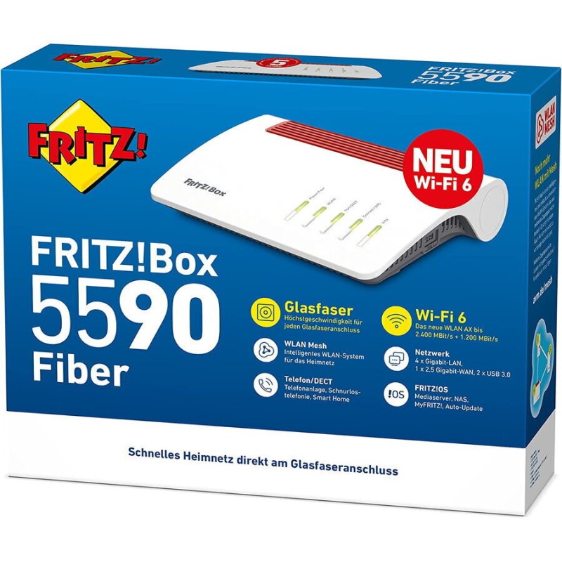 AVM FRITZ!Box 5590 Fiber VDSL2 Ασύρματο Modem Router Wi‑Fi 6 με 4 Θύρες Ethernet