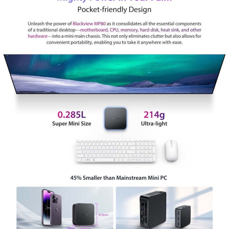 BlackView MP80 Mini PC (N-Series N97/16GB DDR4/1TB SSD/W11 Pro)