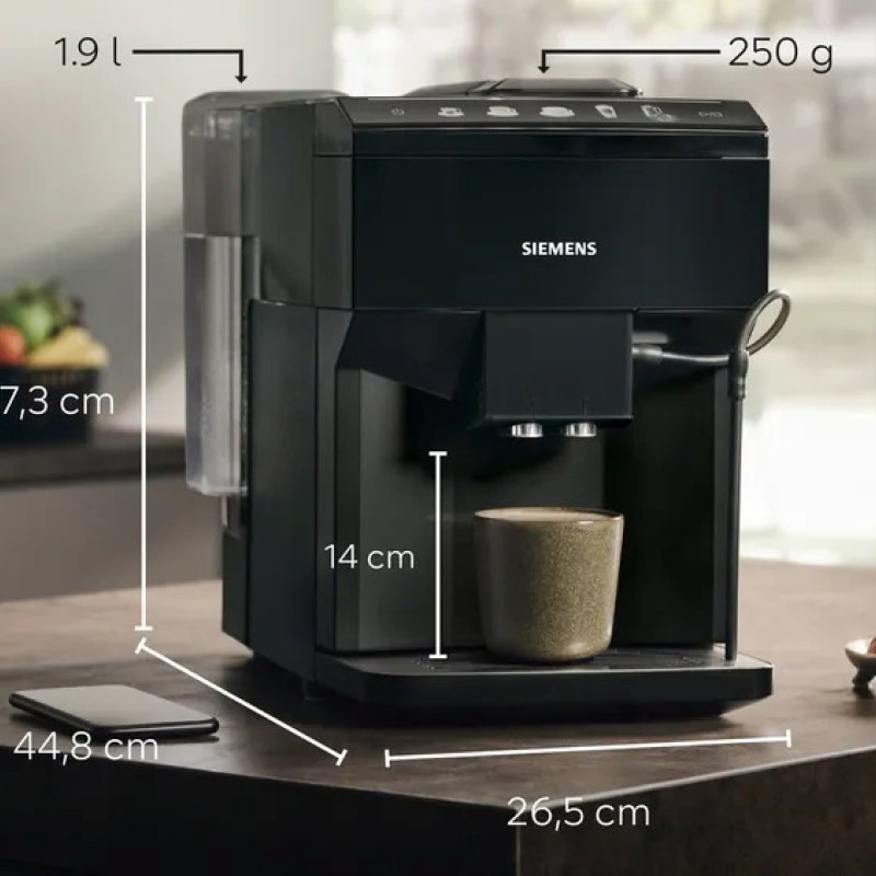 Siemens Αυτόματη Μηχανή Espresso 1500W Πίεσης 15bar με Μύλο Άλεσης Μαύρη TP511R09
