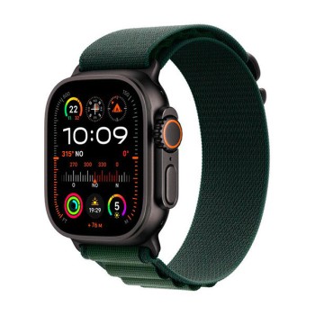 Apple Watch Ultra 2 2024 Titanium 49mm Αδιάβροχο με eSIM και Παλμογράφο (Black με Dark Green Alpine Loop - Medium)