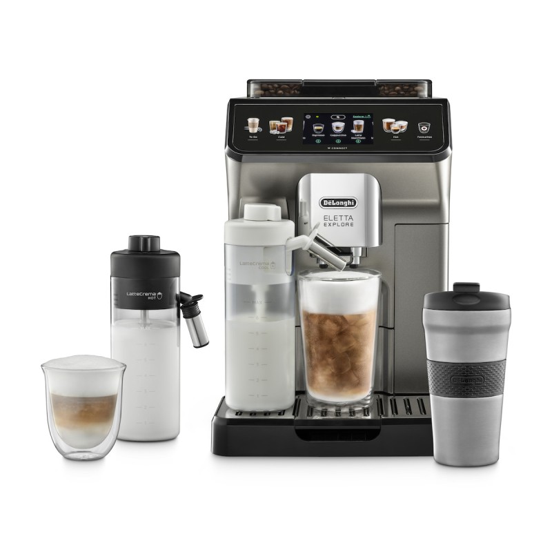 De'Longhi Eletta Explore Αυτόματη Μηχανή Espresso 1450W Πίεσης 19bar για Cappuccino με Μύλο Άλεσης Ασημί