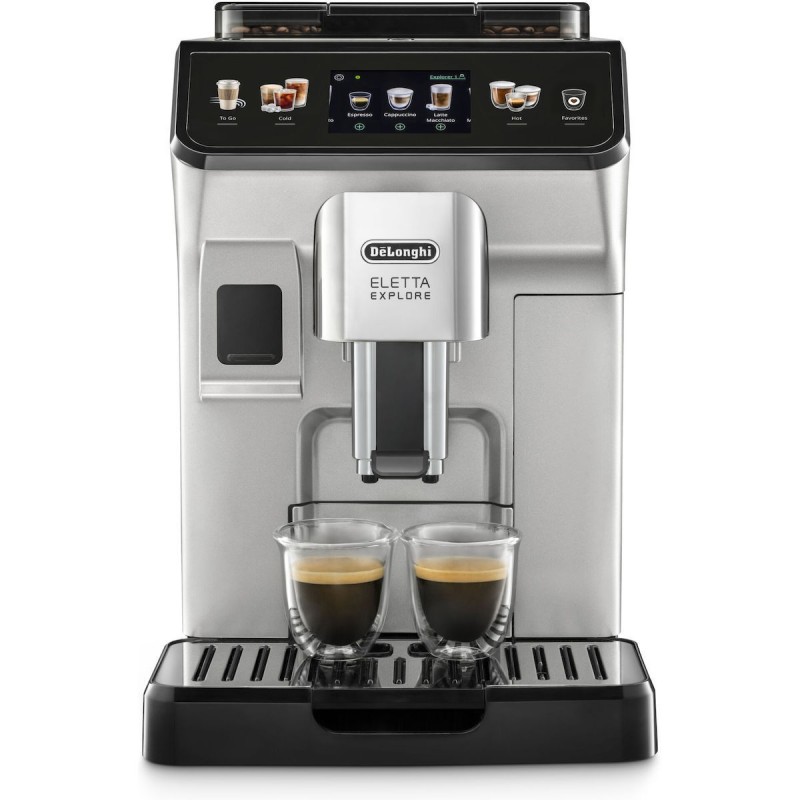 De'Longhi Eletta Explore Αυτόματη Μηχανή Espresso 1450W Πίεσης 19bar για Cappuccino με Μύλο Άλεσης Ασημί