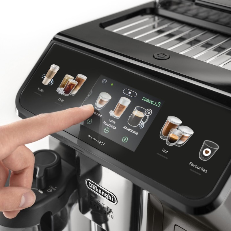 De'Longhi Eletta Explore Αυτόματη Μηχανή Espresso 1450W Πίεσης 19bar για Cappuccino με Μύλο Άλεσης Ασημί
