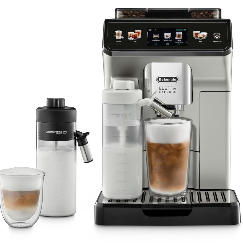 De'Longhi Eletta Explore Αυτόματη Μηχανή Espresso 1450W Πίεσης 19bar για Cappuccino με Μύλο Άλεσης Ασημί