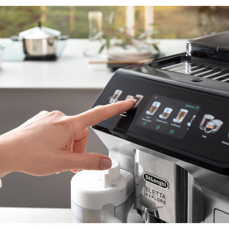 De'Longhi Eletta Explore Αυτόματη Μηχανή Espresso 1450W Πίεσης 19bar για Cappuccino με Μύλο Άλεσης Ασημί