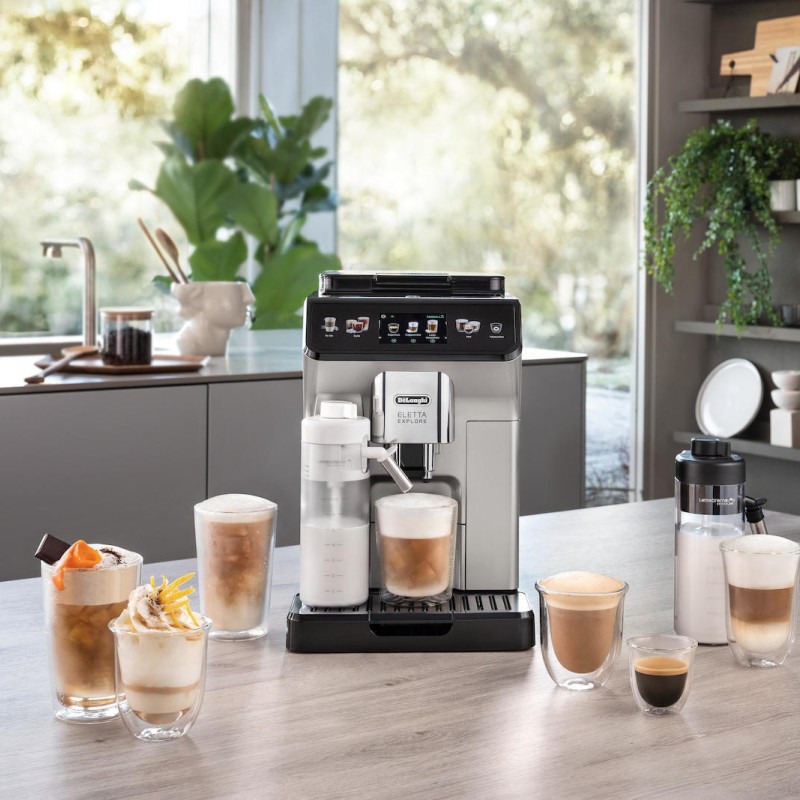 De'Longhi Eletta Explore Αυτόματη Μηχανή Espresso 1450W Πίεσης 19bar για Cappuccino με Μύλο Άλεσης Ασημί