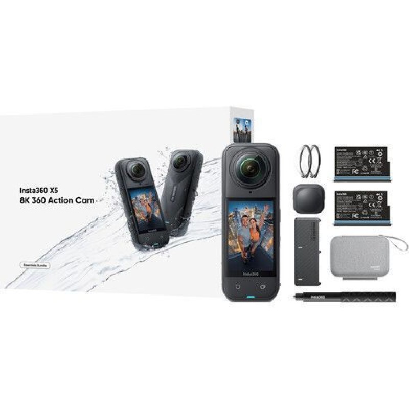 Insta360 X5 Action Camera 8K Essentials Bundle με Οθόνη και Wi-Fi Μαύρη