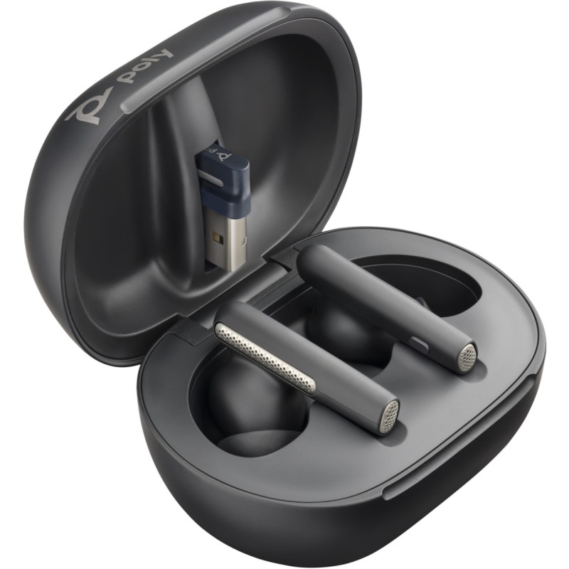 Poly Voyager Free 60+ UC M + BT700 USB-C Adapter + Touchscreen Charge Case In-ear Bluetooth Handsfree Ακουστικά με Θήκη Φόρτισης Carbon Black