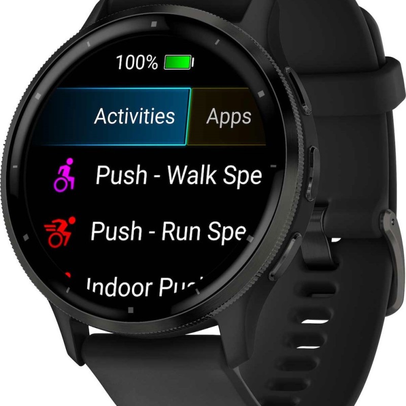 Garmin Venu 3 Stainless Steel 45mm Αδιάβροχο Smartwatch με Παλμογράφο (Slate Bezel With Black Silicone Band)