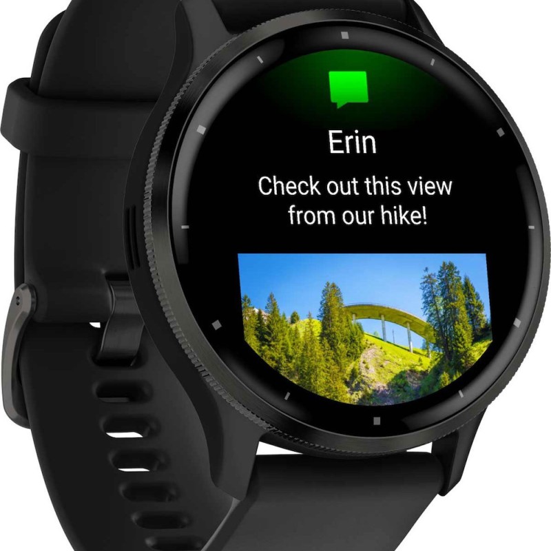 Garmin Venu 3 Stainless Steel 45mm Αδιάβροχο Smartwatch με Παλμογράφο (Slate Bezel With Black Silicone Band)