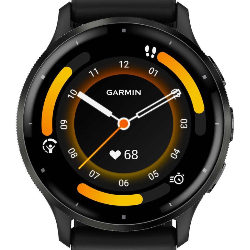 Garmin Venu 3 Stainless Steel 45mm Αδιάβροχο Smartwatch με Παλμογράφο (Slate Bezel With Black Silicone Band)