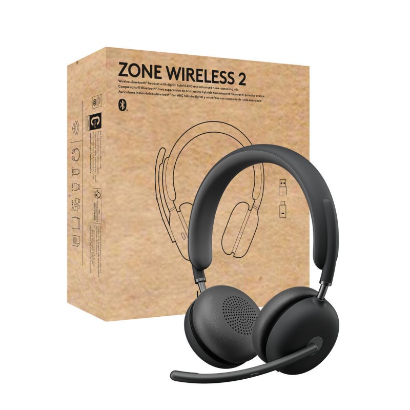 Logitech Zone Wireless 2 Teams Version With Receiver On Ear Multimedia Ακουστικά με μικρόφωνο και σύνδεση Bluetooth / USB-A σε Γκρι χρώμα