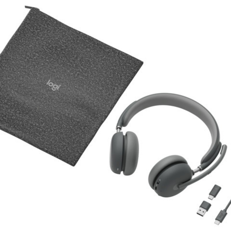 Logitech Zone Wireless 2 Teams Version With Receiver On Ear Multimedia Ακουστικά με μικρόφωνο και σύνδεση Bluetooth / USB-A σε Γκρι χρώμα