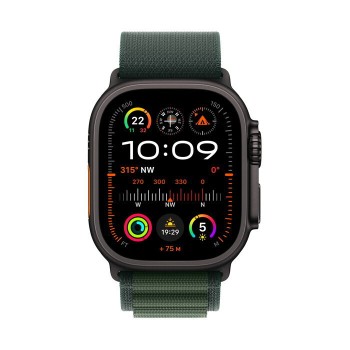 Apple Watch Ultra 2 2024 Titanium 49mm Αδιάβροχο με eSIM και Παλμογράφο (Black με Dark Green Alpine Loop - Large)