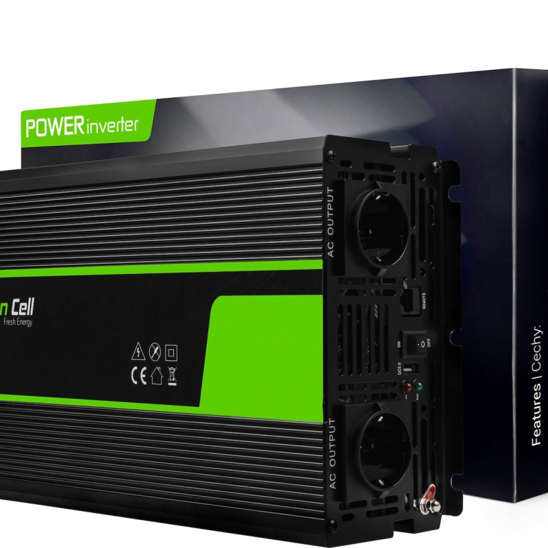 Green Cell Inverter Αυτοκινήτου Καθαρού Ημιτόνου 1500W για Μετατροπή 24V DC σε 230V AC με 1xUSB