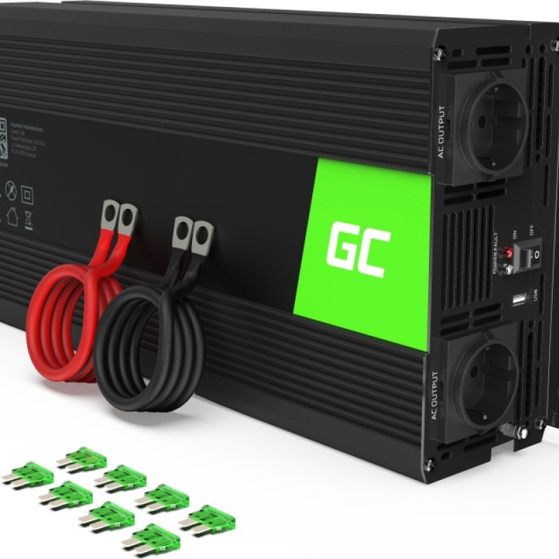 Green Cell Inverter Αυτοκινήτου Καθαρού Ημιτόνου 1500W για Μετατροπή 24V DC σε 230V AC με 1xUSB