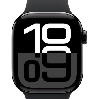 Apple Watch Series 10 Aluminium 42mm Αδιάβροχο με Παλμογράφο (Jet Black με Black Sport Band (M/L))