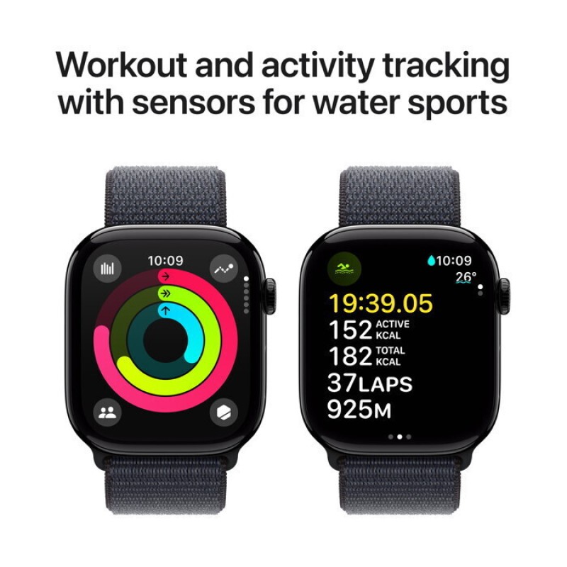 Apple Watch Series 10 Aluminium 42mm Αδιάβροχο με Παλμογράφο (Jet Black με Ink Sport Loop)