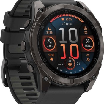 Garmin Fenix 8 Stainless Steel 51mm Αδιάβροχο Smartwatch με Παλμογράφο (Sapphire, Carbon Grey Dlc With Black/Pebble Grey Silicone Band)