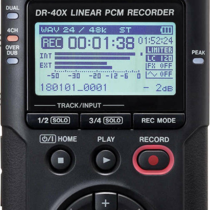 Tascam DR-40X Πολυκάναλος Ψηφιακός Φορητός Εγγραφέας Μπαταρίας/Ρεύματος για Εγγραφή σε Κάρτα Μνήμης με Διάρκεια Εγγραφής 18 Ώρες, Phantom Power και Τροφοδοσία USB