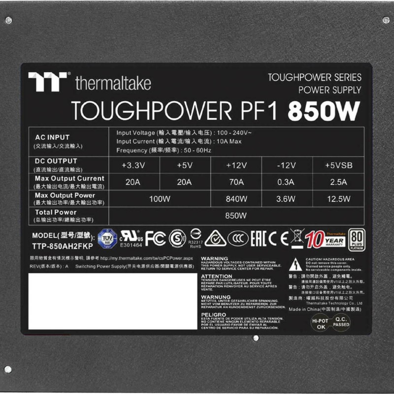 Thermaltake ToughPower PF1 850W Μαύρο Τροφοδοτικό Υπολογιστή Full Modular 80 Plus Platinum