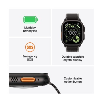 Apple Watch Ultra 3 Titanium 49mm Αδιάβροχο με eSIM και Παλμογράφο (Natural Titanium Case with Blue/Bright Blue Trail Loop - M/L)