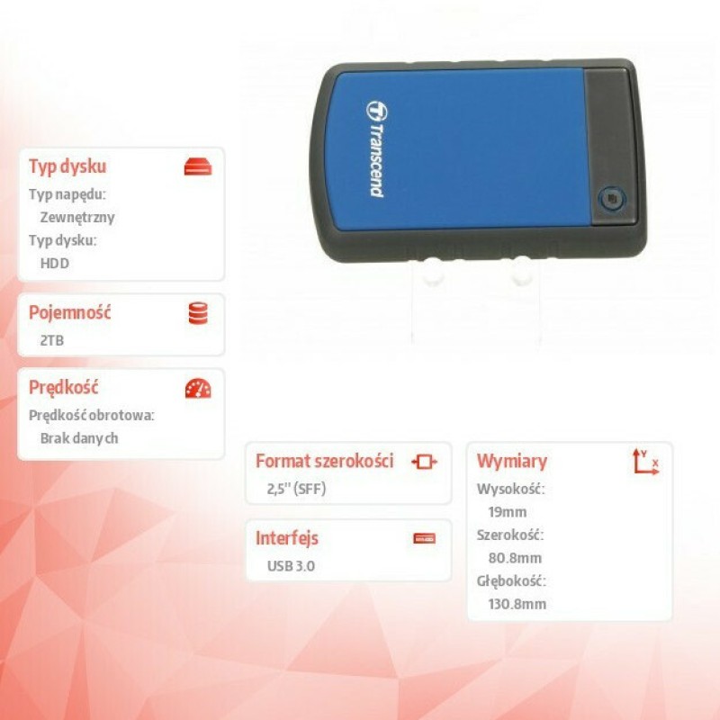 Transcend StoreJet 25H3 USB 3.0 Εξωτερικός HDD 2TB 2.5