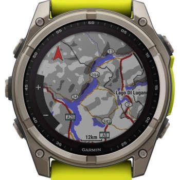 Garmin Fenix 8 Solar Titanium 51mm Αδιάβροχο Smartwatch με Παλμογράφο (Sapphire, Titanium With Amp Yellow/Graphite Silicone Band)